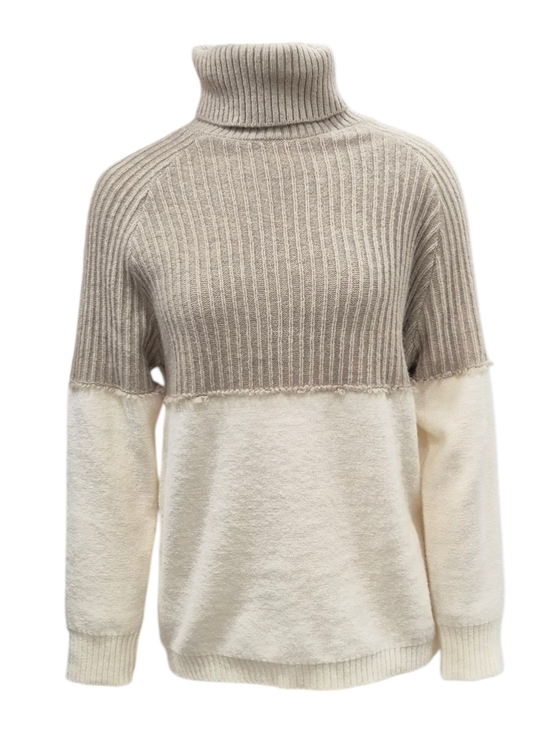 Charlie Paige Sweaters - Charlie Paige turtleneck sweater women's small cream beige colorblock fringe